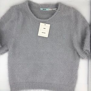 KIMCHI BLUE Baby Blue 90s Style Fuzzy Crop Sweater
